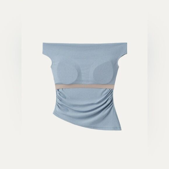 New OGL Cold Shoulder Cotton-Linen Gathered New Airy Brami - Arctic Fog Size M - Picture 9 of 10